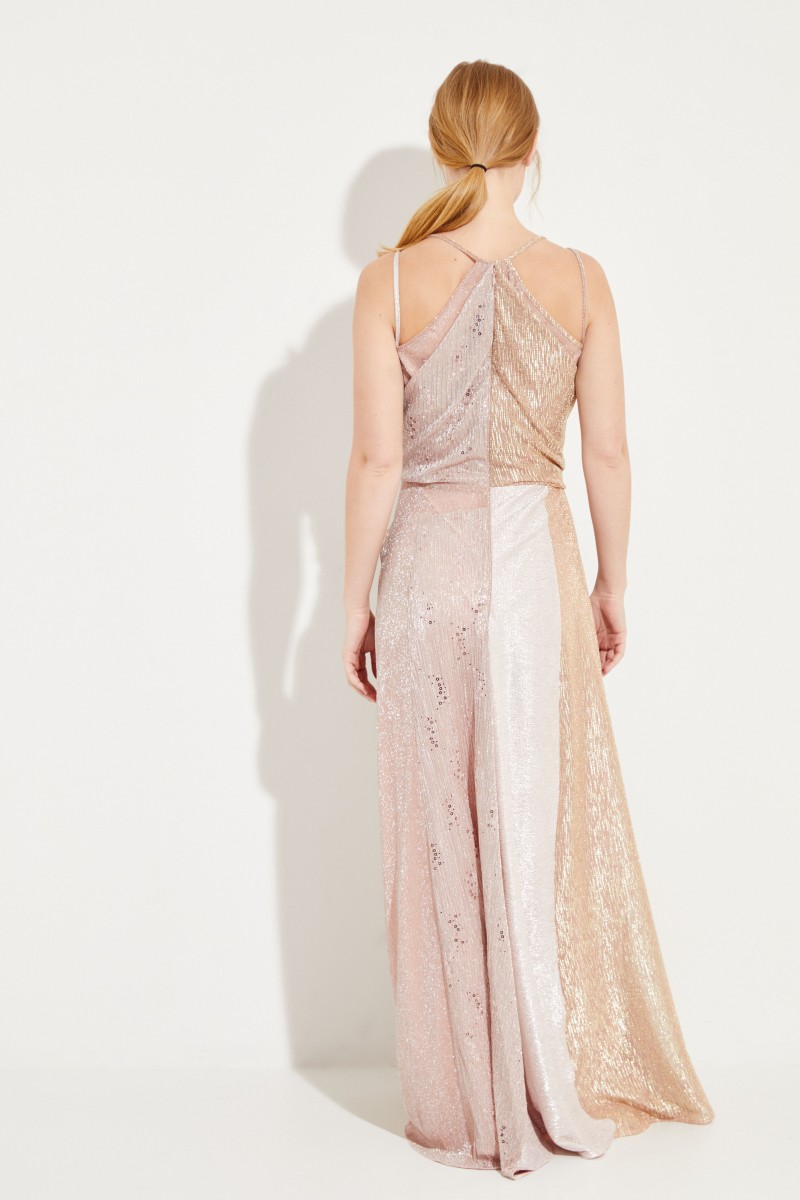 Langes Abendkleid mit Lurexdetails Rosé/Multi