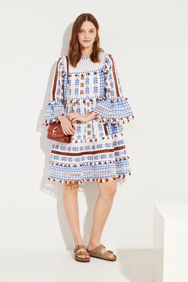 Midi-Kleid aus Baumwolle mit Troddeln 'Marioli' Multi