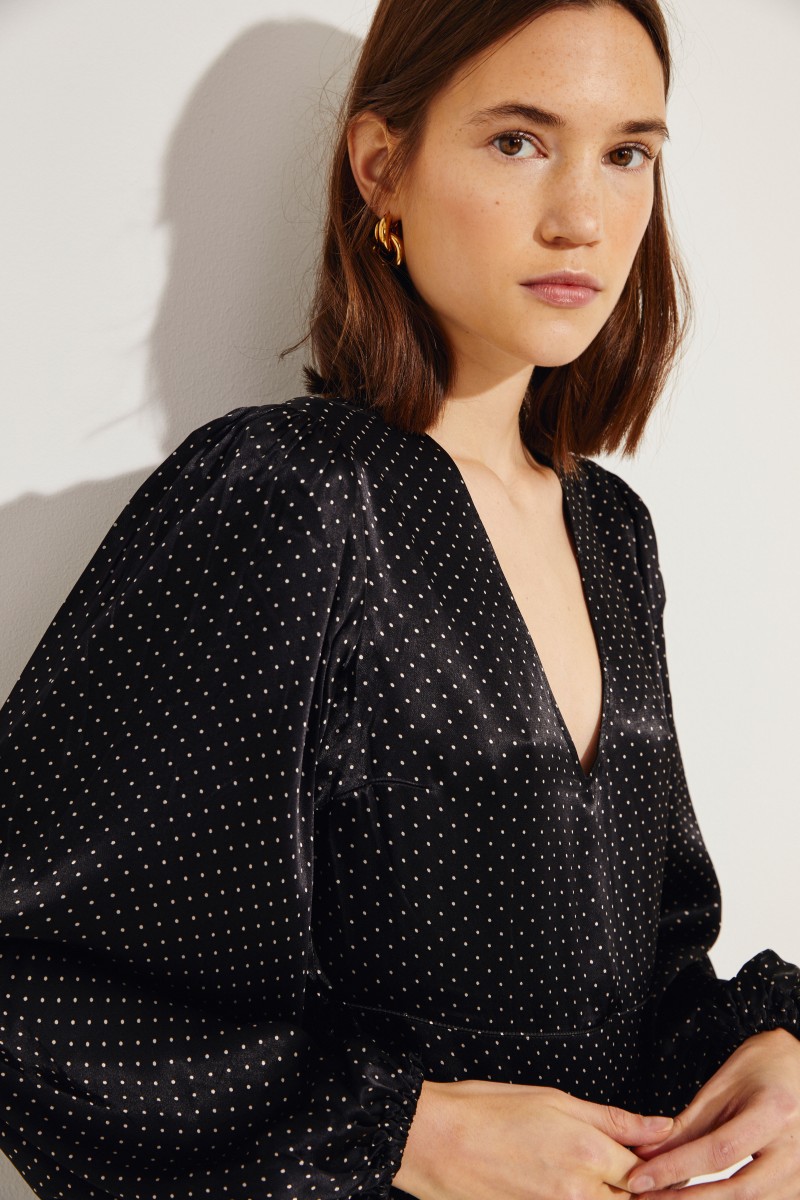 Maxikleid mit Polka Dots 'Heavy Satin' Schwarz/Weiß