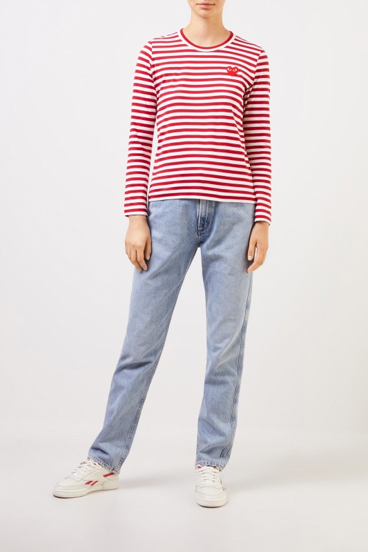 Comme des Garcons Play Gestreiftes Longsleeve Rot/Weiß