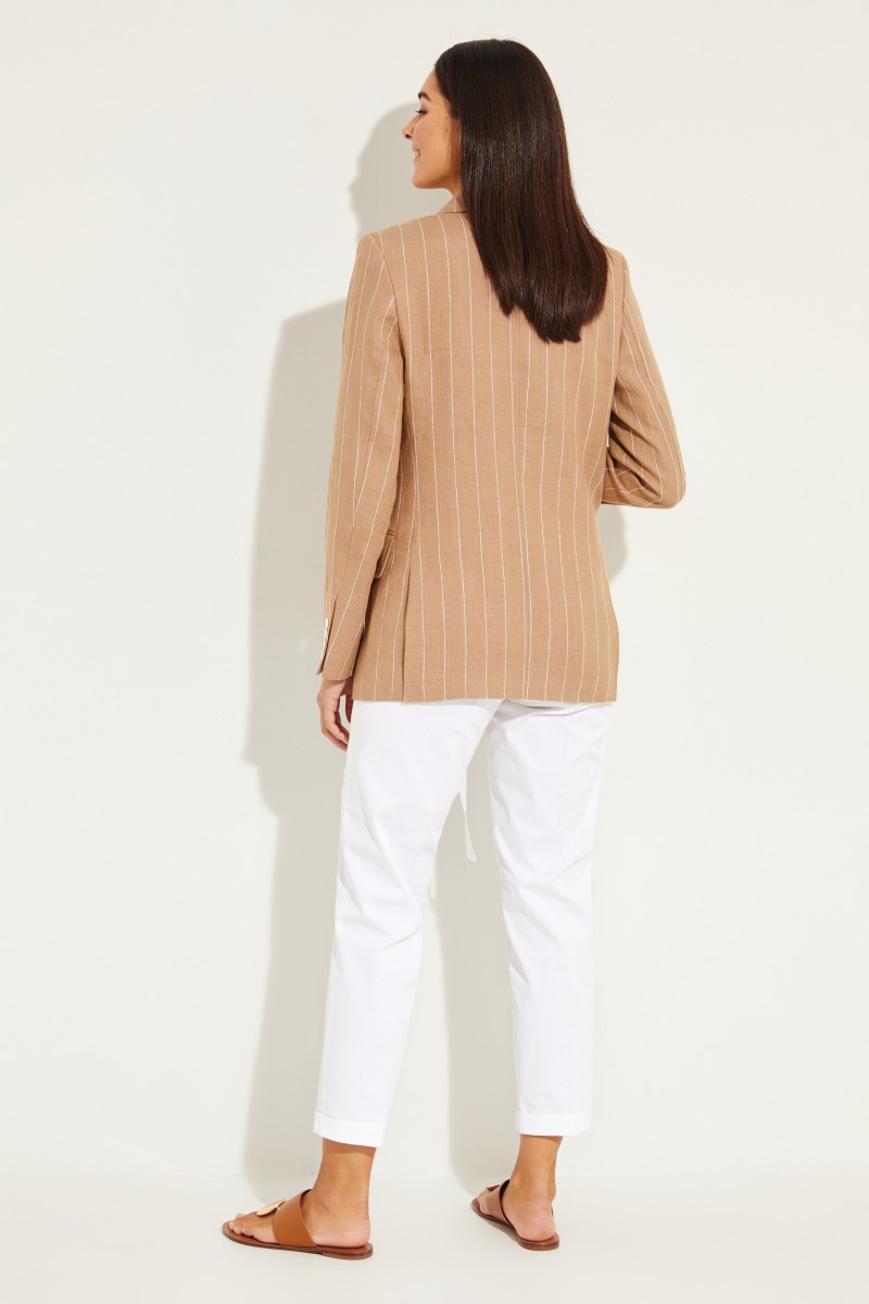 Gestreifter Leinen-Blazer Beige/Weiß