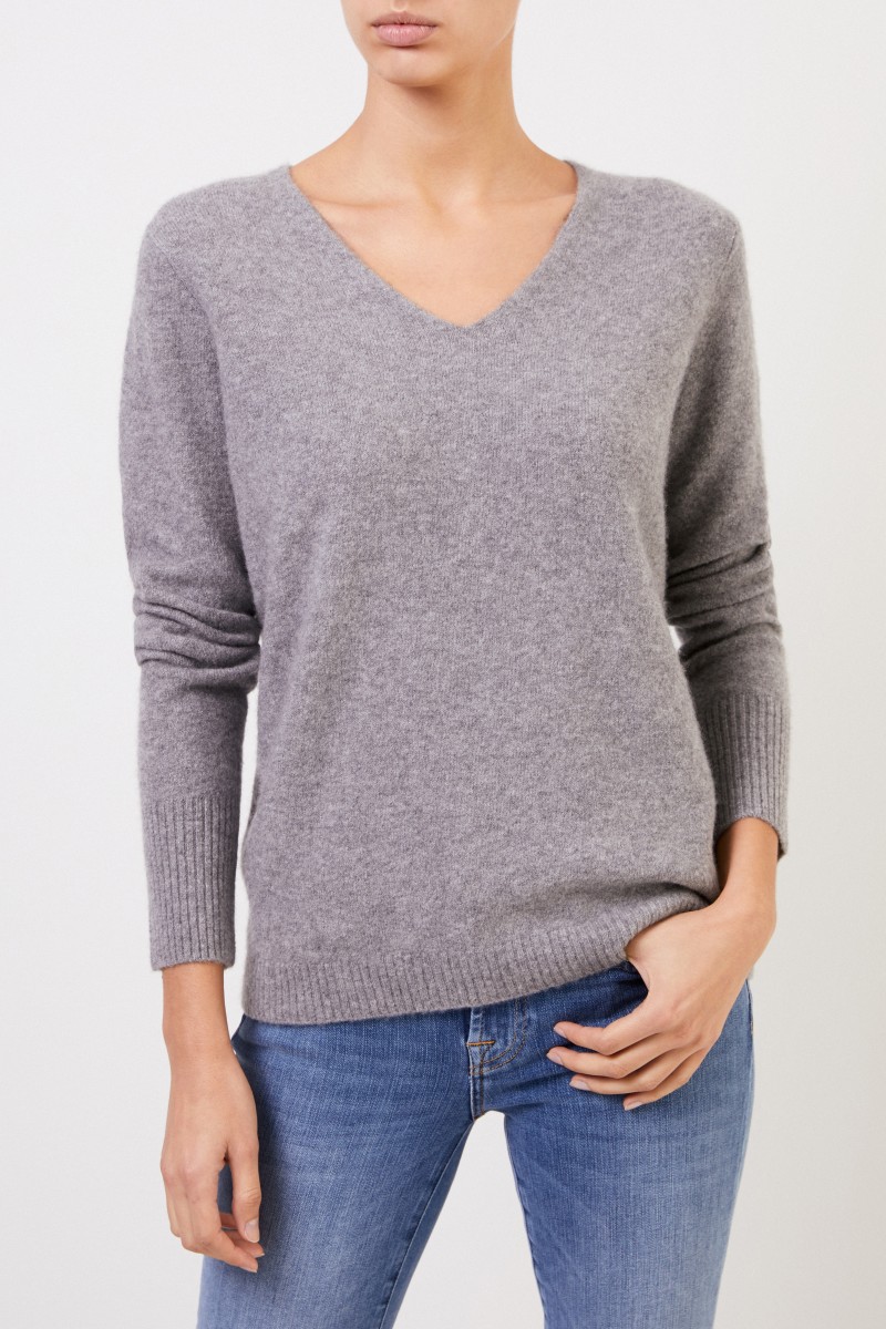 Allude Cashmere-Pullover mit V-Neck Grau