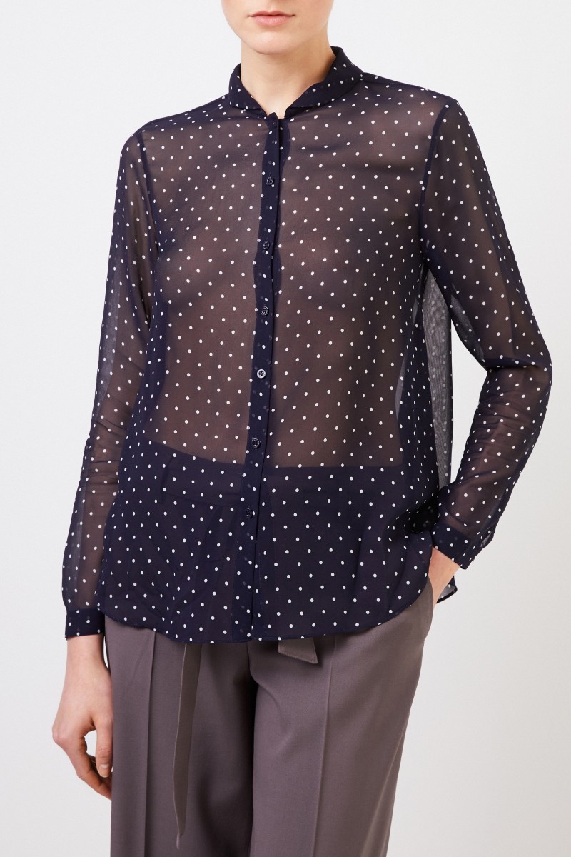 Iris von Arnim Seidenbluse mit Polka-Dots 'Marthe' Marineblau