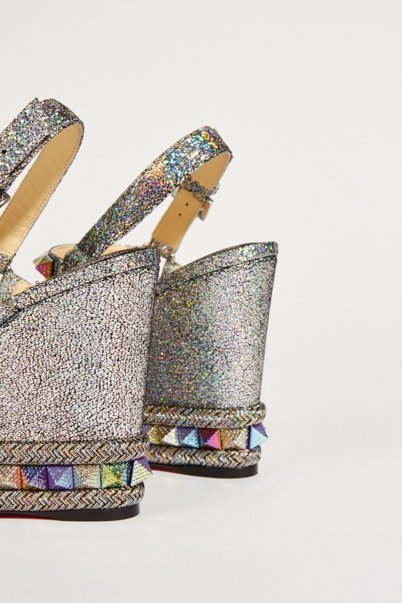 Leder-Wedges 'Pyraclou' im Metallic-Look Silber/Multi