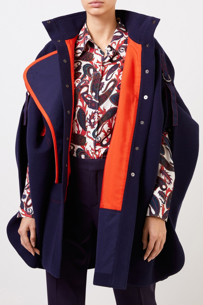 Chloé Woll-Cape mit Kapuze Evening Blue