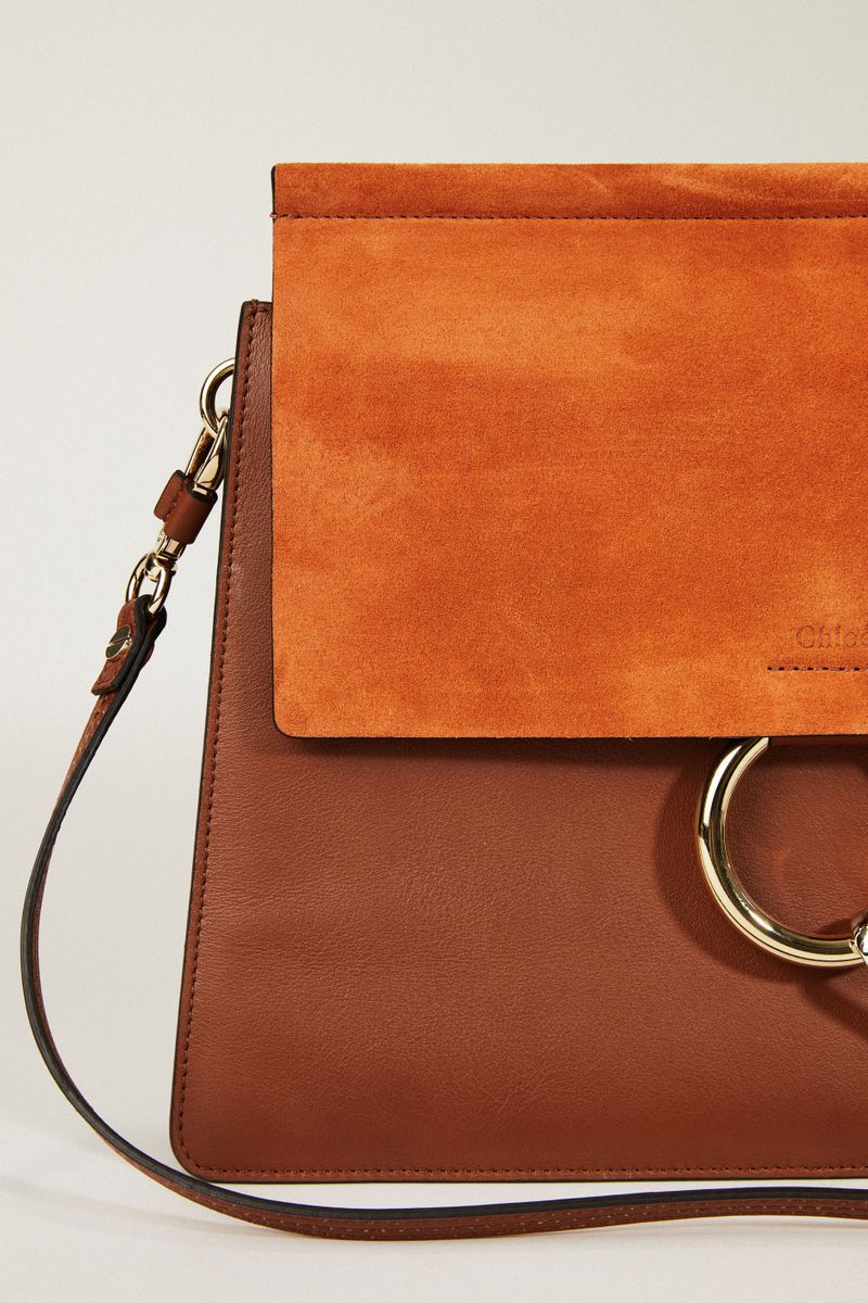 Veloursleder-Schultertasche 'Faye Medium' Classic Tobacco