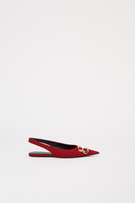 Balenciaga Spitzer Leder-Flat mit Pepitamuster Rot/Schwarz