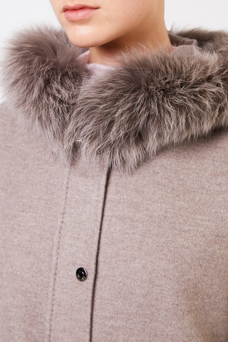 Manzoni 24 Woll-Cashmere-Mantel mit Nerzbesatz Taupe