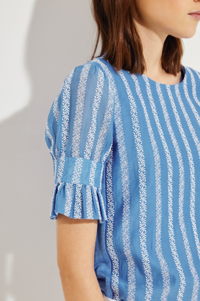 T-Shirt mit Stickereiverzierung Blau/Weiß