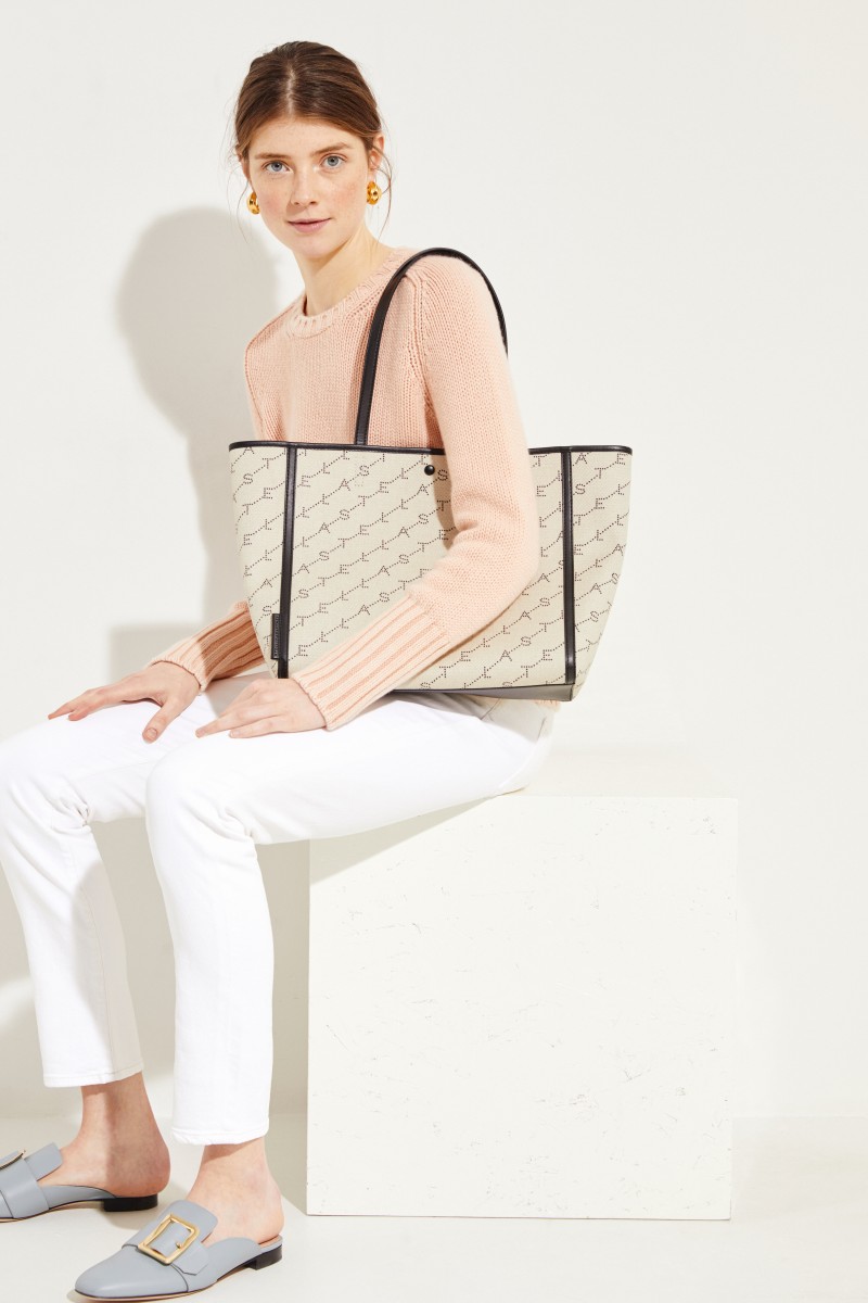 Tote Bag mit Monogramm Sand/Schwarz