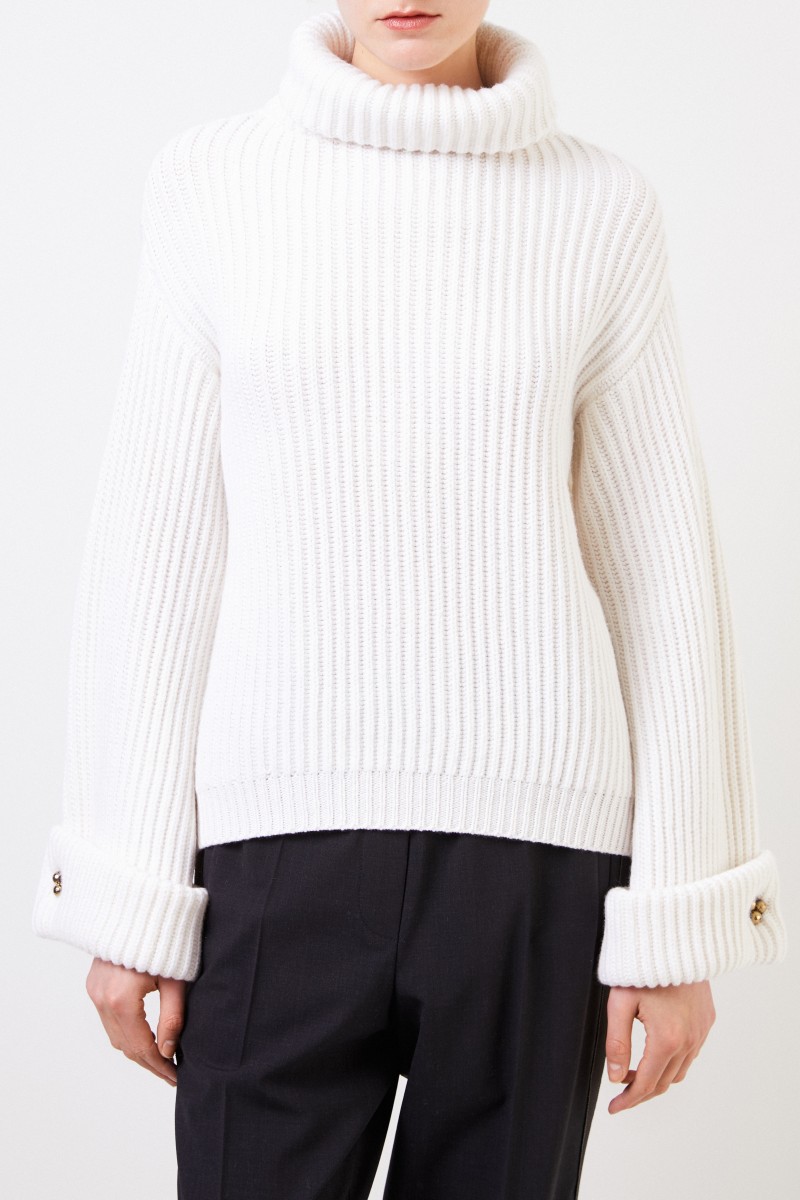 Brunello Cucinelli Cashmere-Rollkragepullover mit Verzierung Weiß