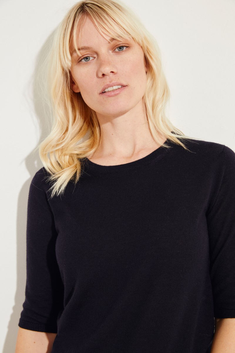 Kurzarm Cashmere-Pullover 'Lynn' Blau