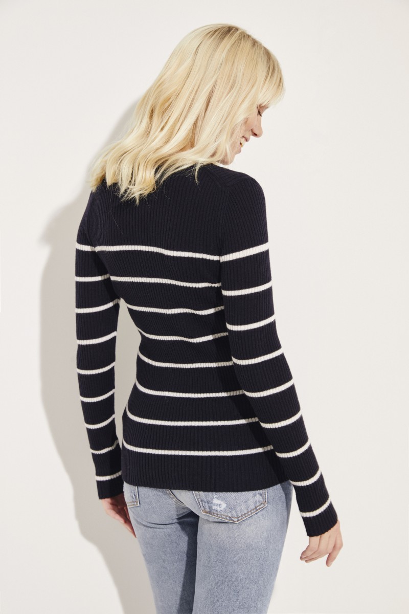 Rippstrick-Cashmere-Pullover 'Lindsey' Blau/Weiß