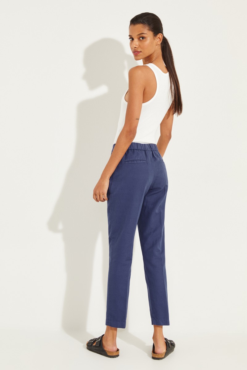 Baumwoll-Leinen-Hose mit elastischem Bund Blau