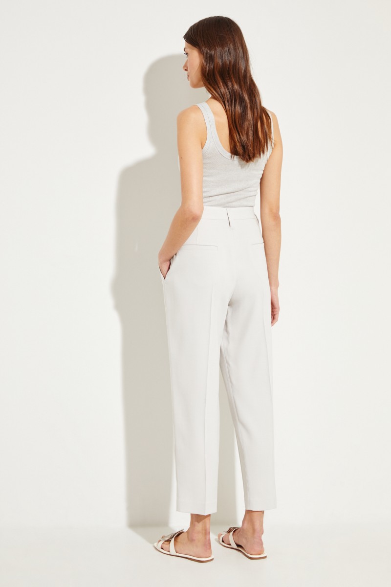 Brunello Cucinelli Woll-Bundfaltenhosen Hellgrau/Creme