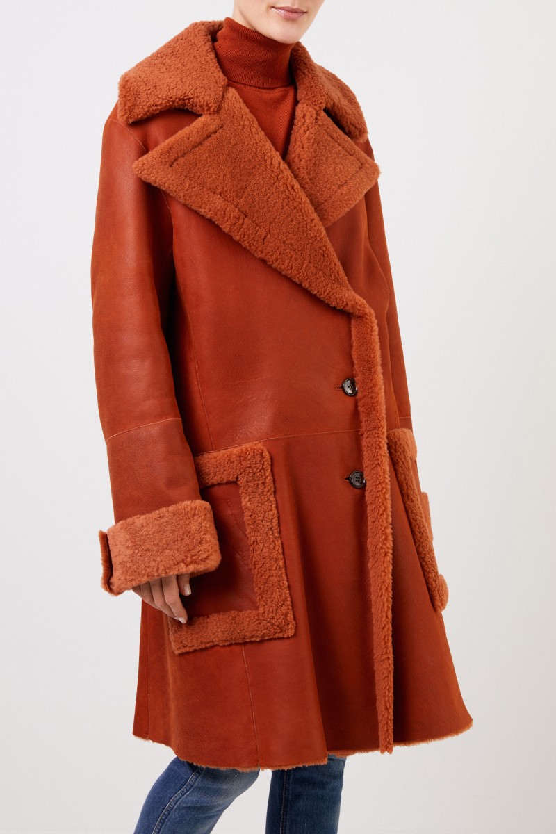 Chloé Langer Lammfellmantel Bark Orange