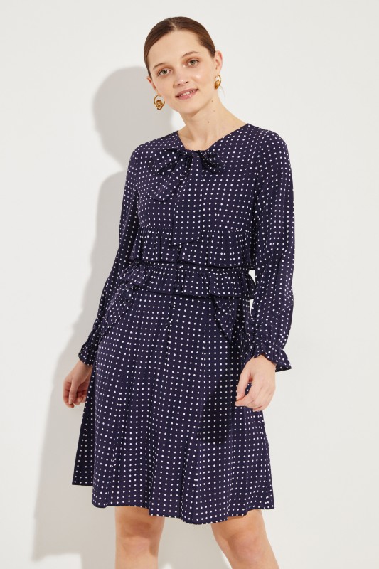 Polka-Dot Seidenkleid Marineblau/Weiß
