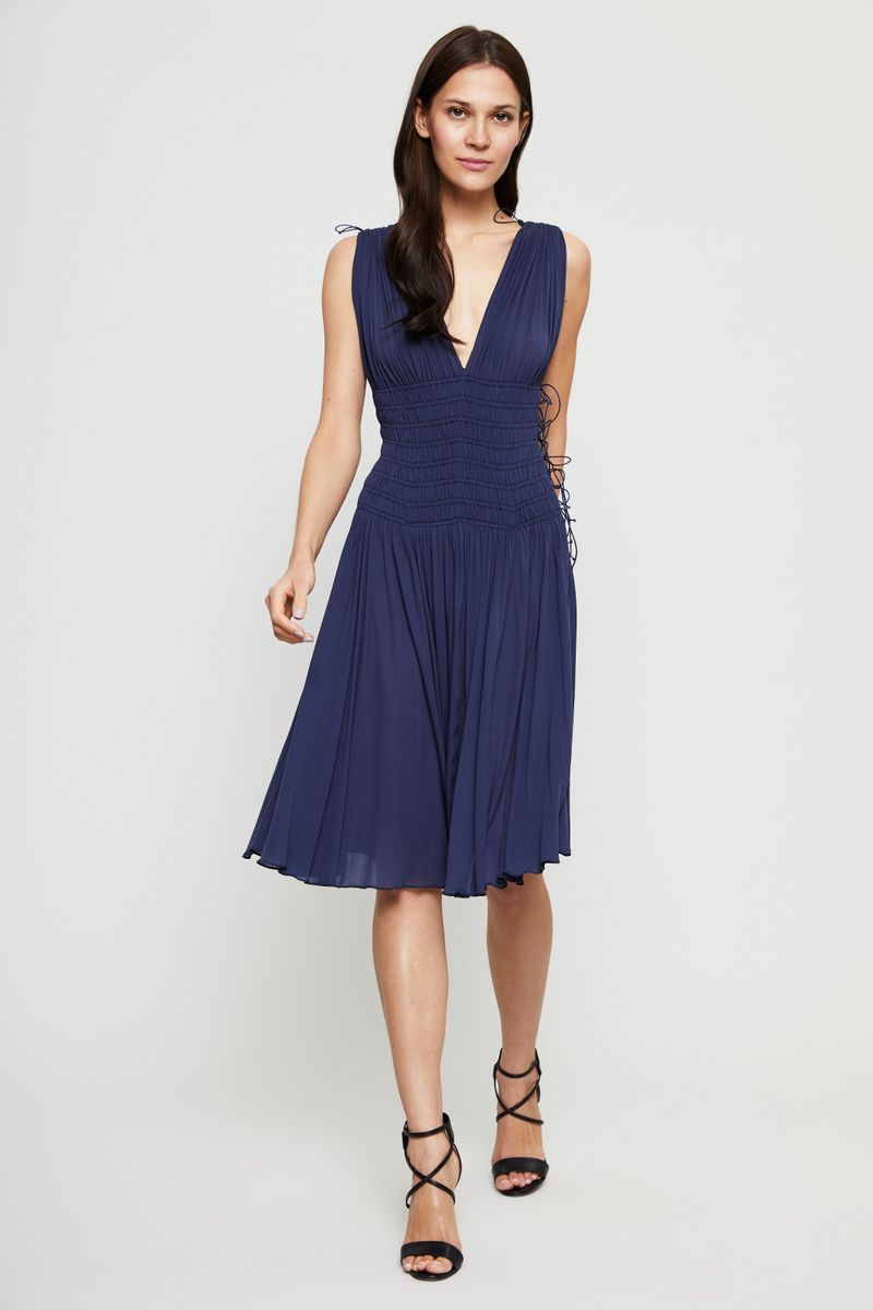 Cupro-Kleid mit Schnürdetails Cobalt