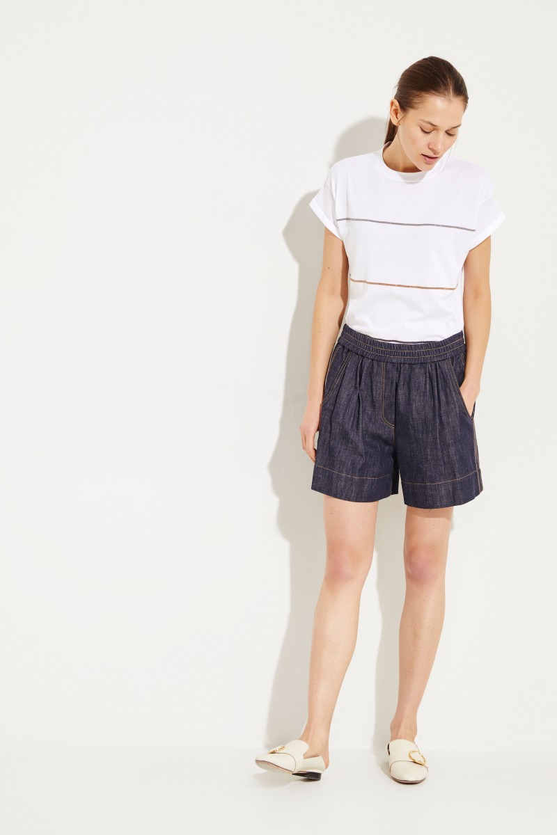 Brunello Cucinelli Jeans-Shorts mit Perlenverzierung Blau