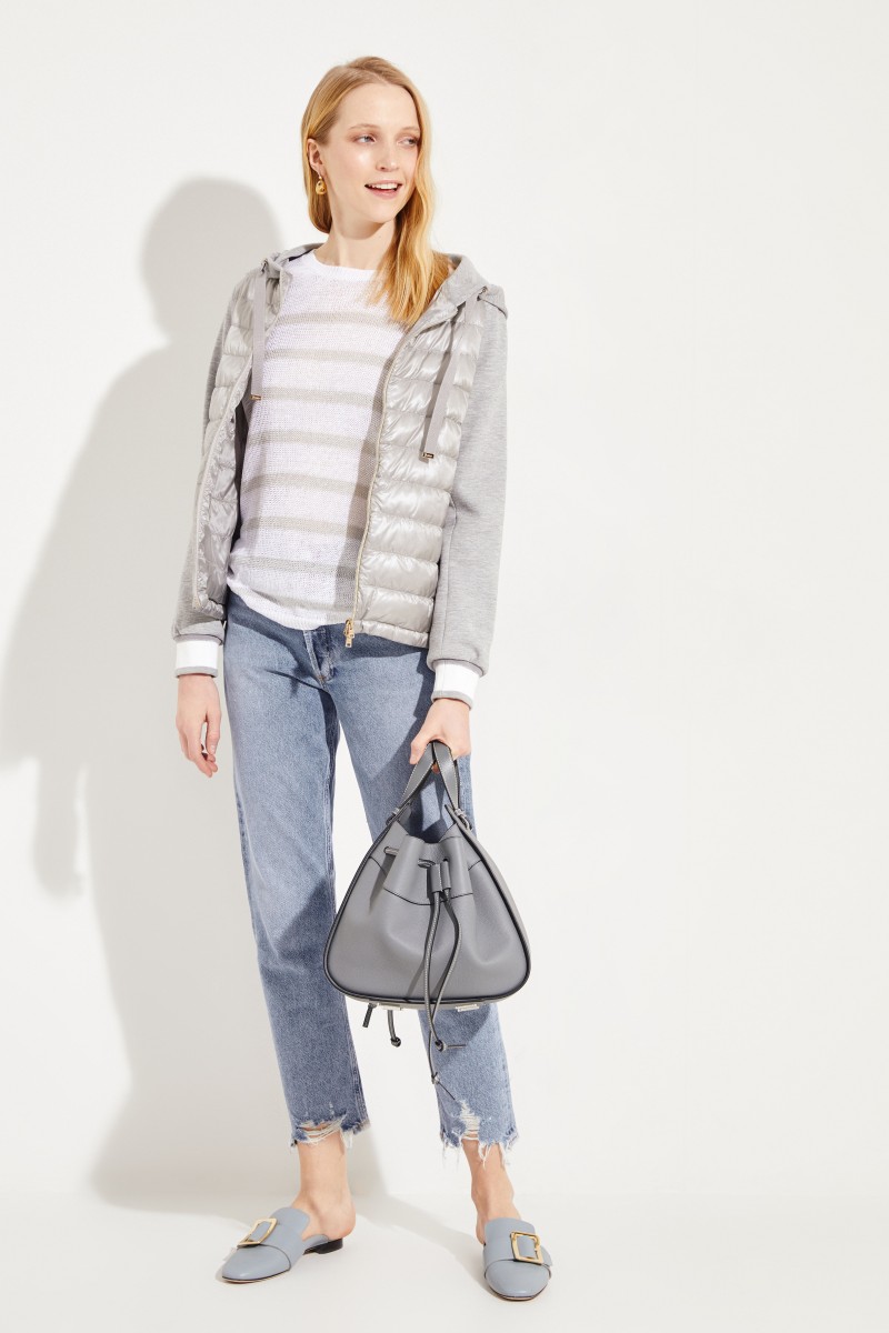 Daunenjacke mit Sweatdetails Taupe/Grau
