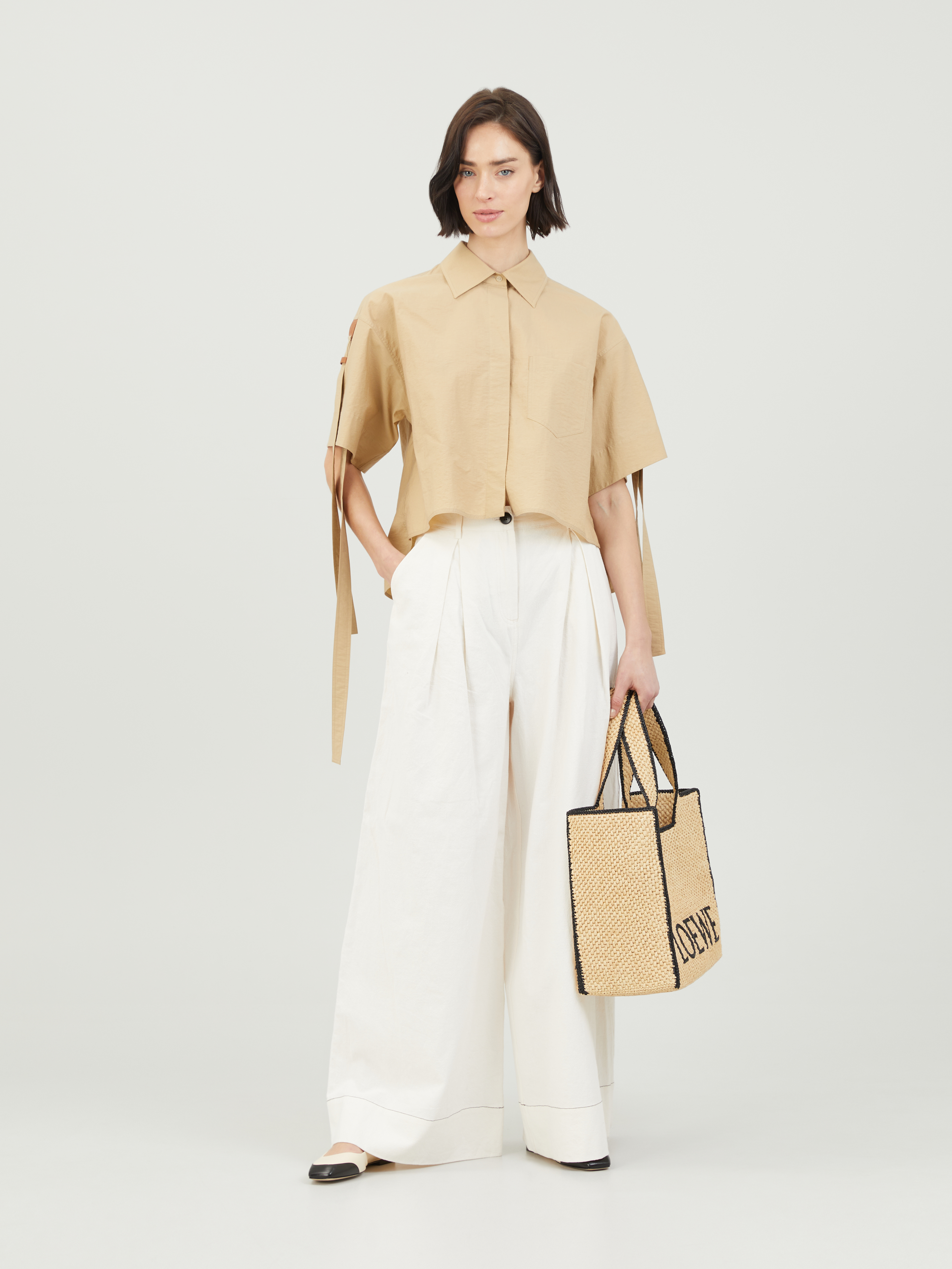 LOEWE green x Paula's Ibiza Striped Cropped Workwear Shirt