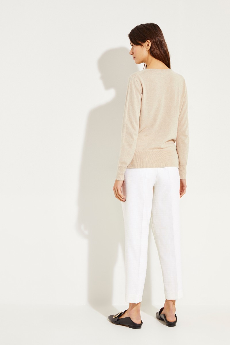 Cashmere-Rundhalspullover Beige