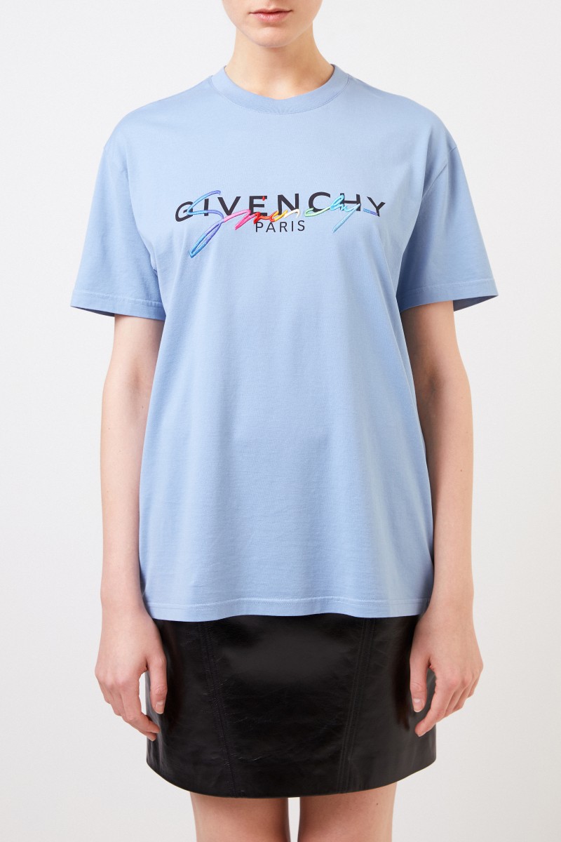 T-Shirt mit frontaler Logostickerei Blau