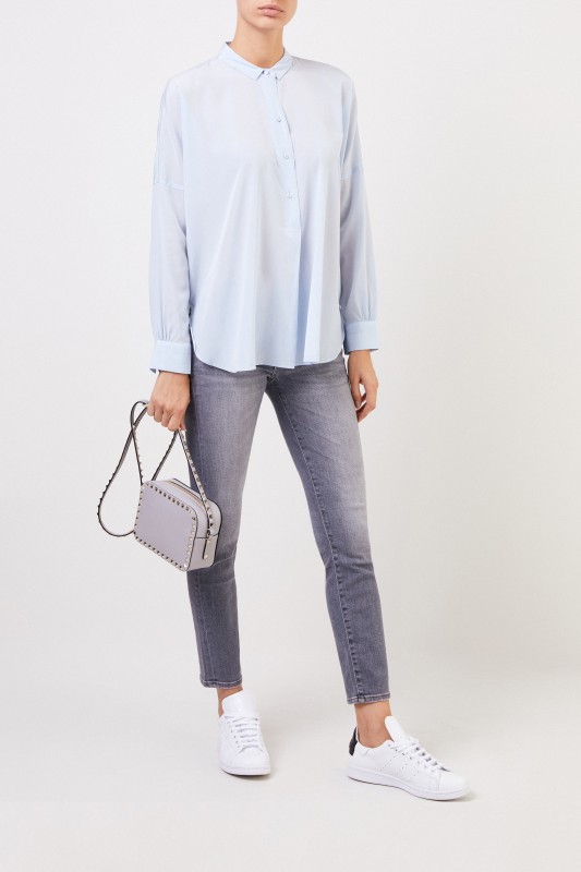 Steffen Schraut Seiden-Bluse mit Detail Hellblau