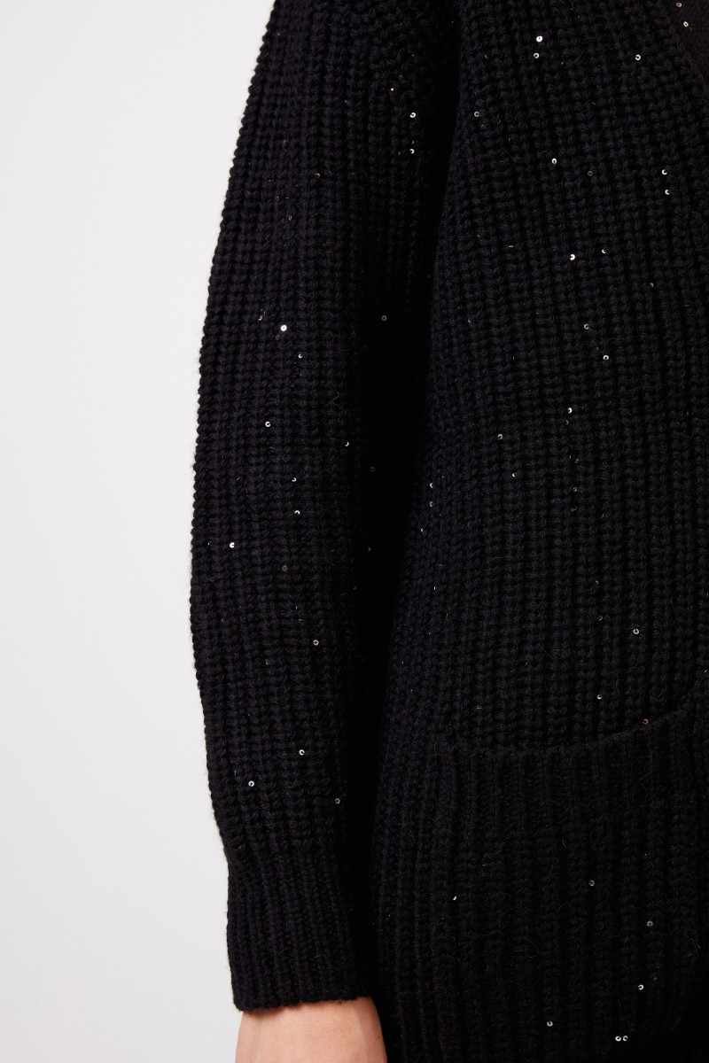 Woll-Alpaka Cardigan mit Paillettenverzierung Schwarz