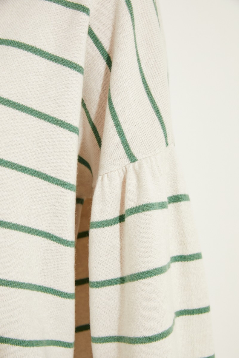 Brunello Cucinelli Woll-Cashmere-Pullover mit Streifen Crème/Grün