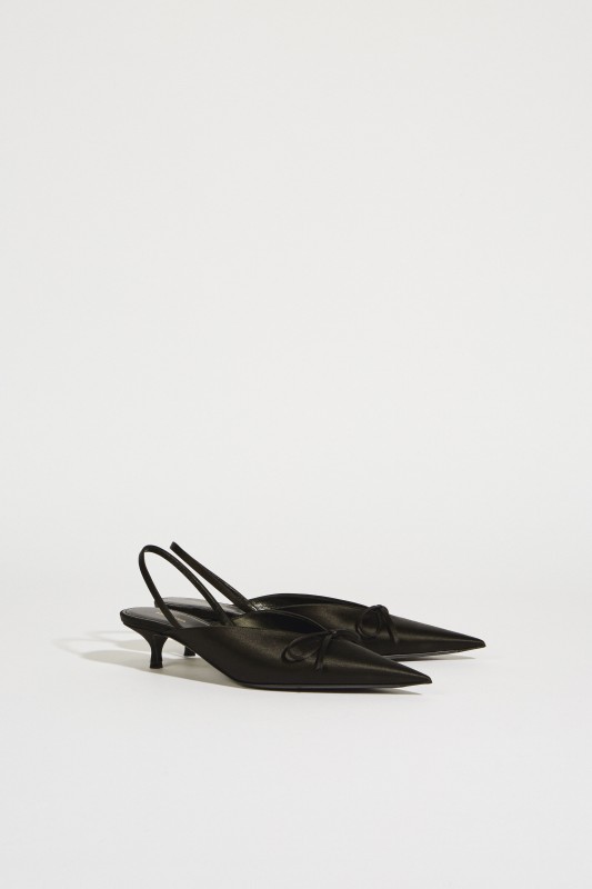 Satin-Slingback mit Schleife Schwarz