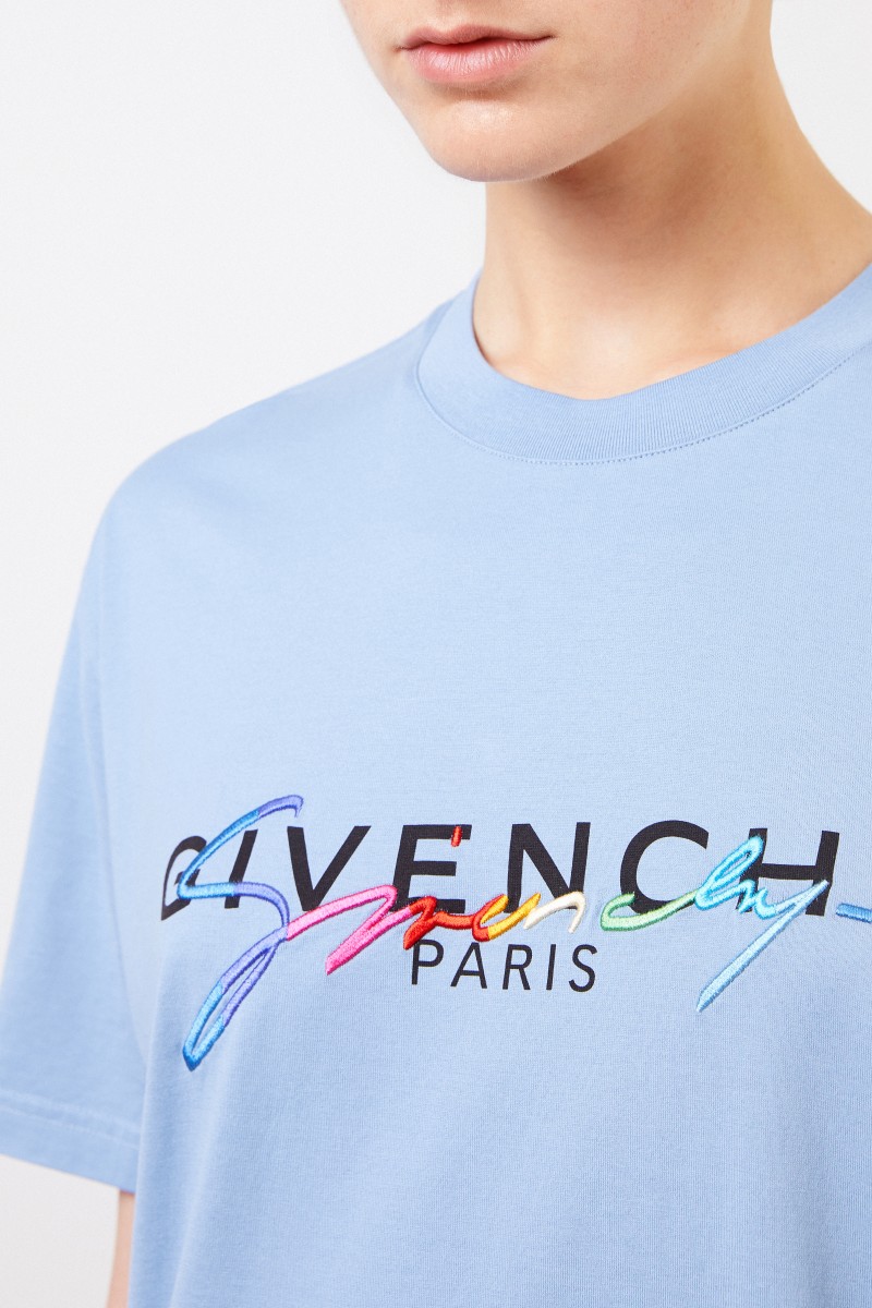 T-Shirt mit frontaler Logostickerei Blau