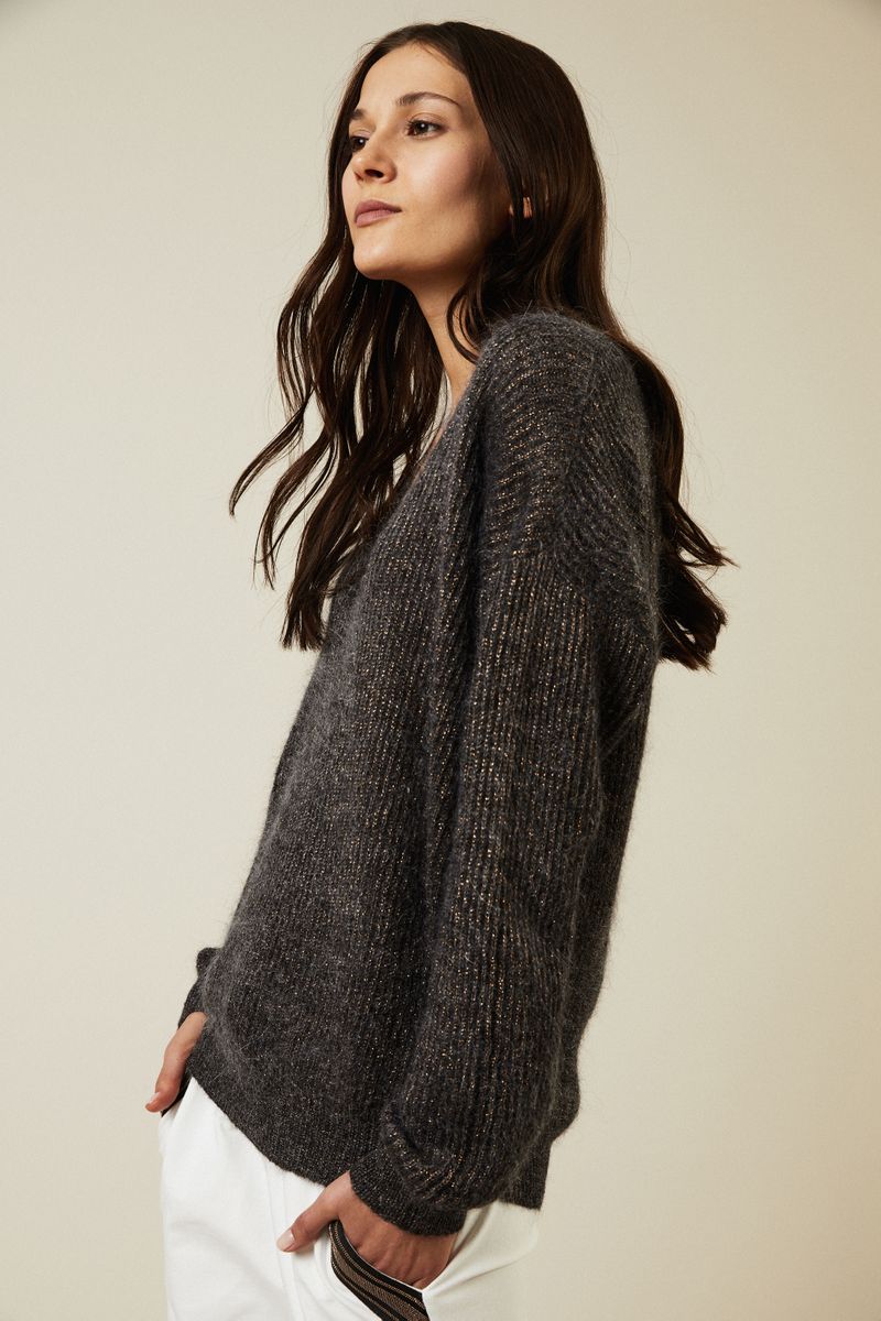 Mohair-Pullover mit Glitzerfäden Anthrazit