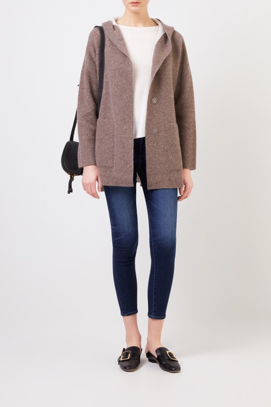 Doubleface Cashmere-Seiden-Jacke 'Palmina' mit Kapuze Taupe/Ecru