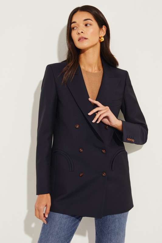 Woll-Mohair Blazer 'Spirit Everyday' mit Fischgrätmuster Marineblau