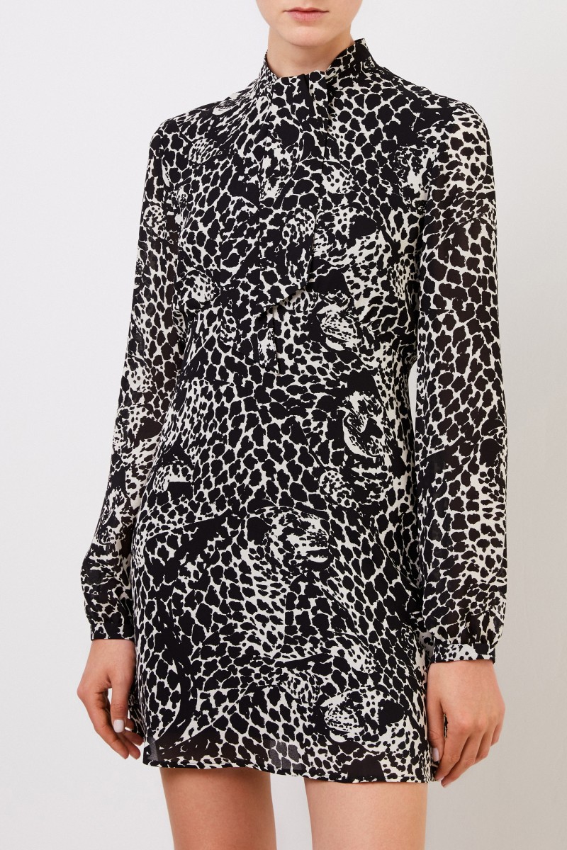 Saint Laurent Kurze Kleid mit Print Schwarz/Crème