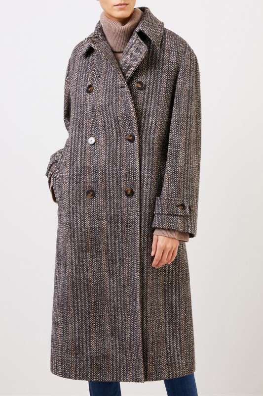 Stella McCartney Langer Woll-Mantel mit Fischgrätmuster Multi