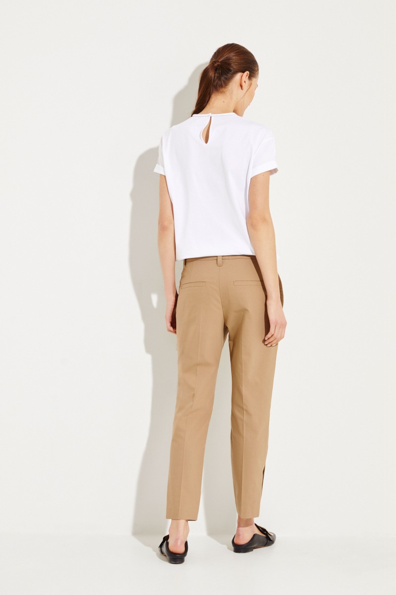 Baumwoll-Hose mit geschlitzten Saumkanten Beige