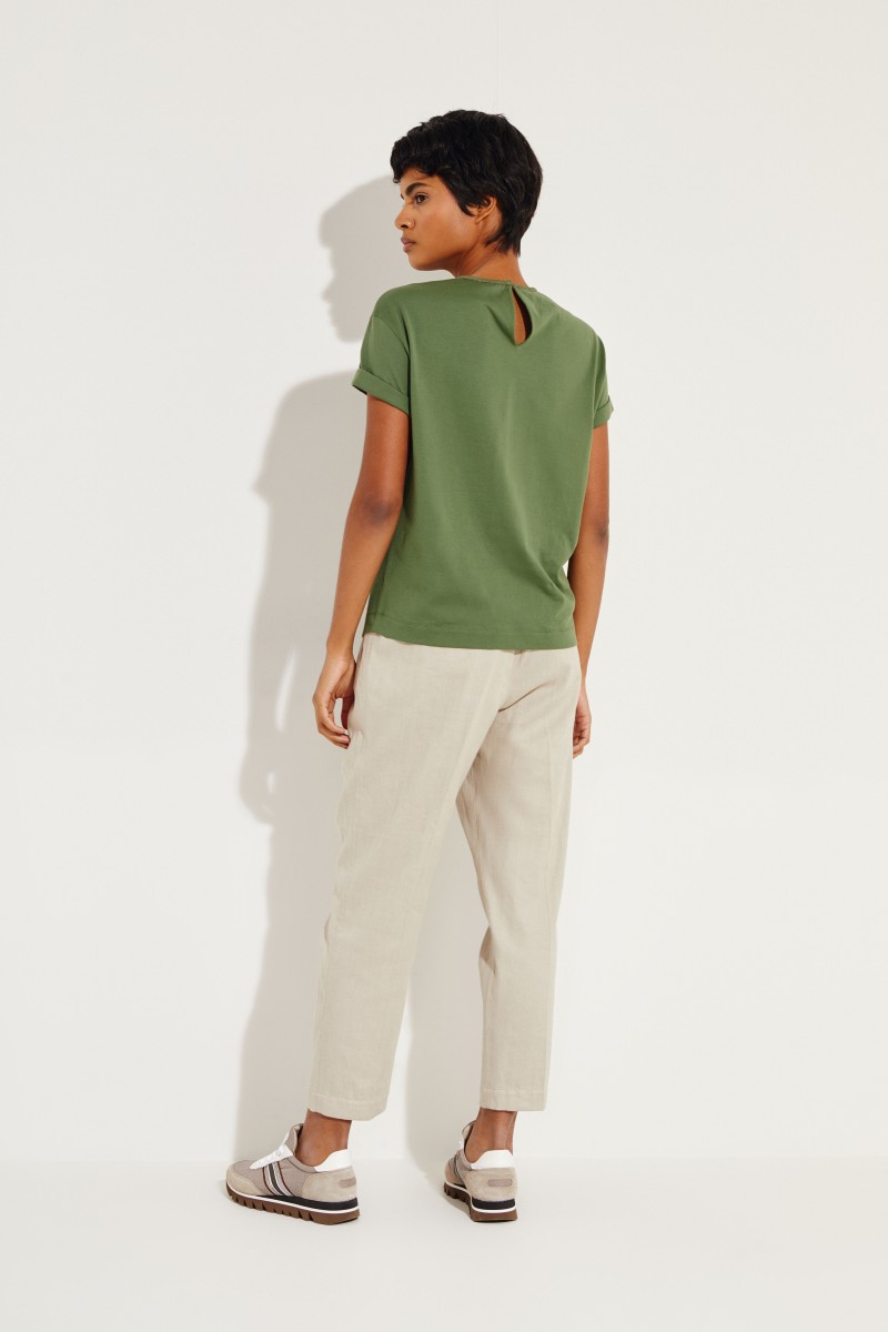 Baumwoll T-Shirt mit Perlen-Details Grün