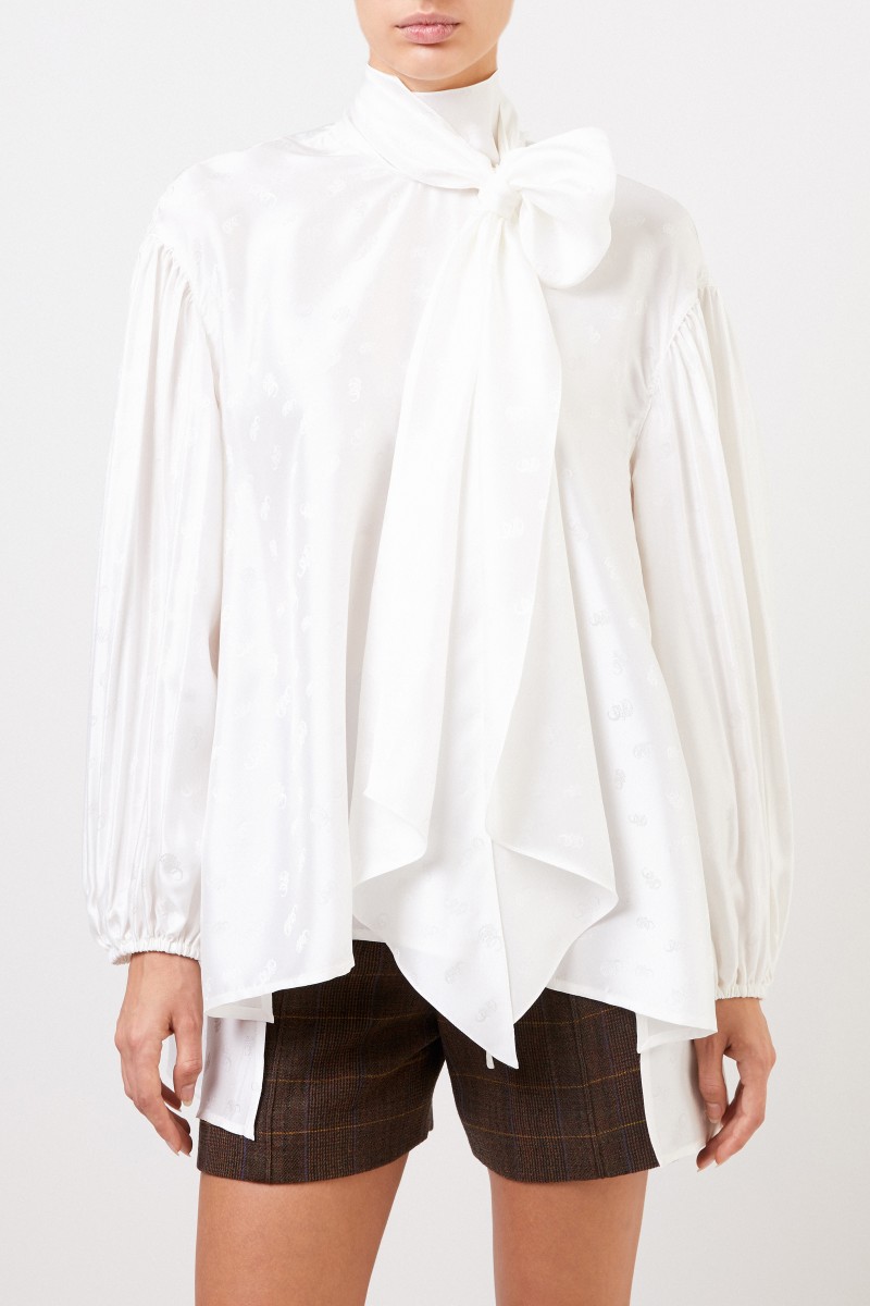 Chloé Seidenbluse mit Schleifenkragen Weiß
