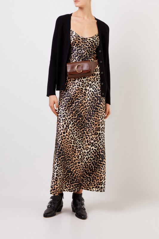 Seiden Kleid mit Leoprint Multi