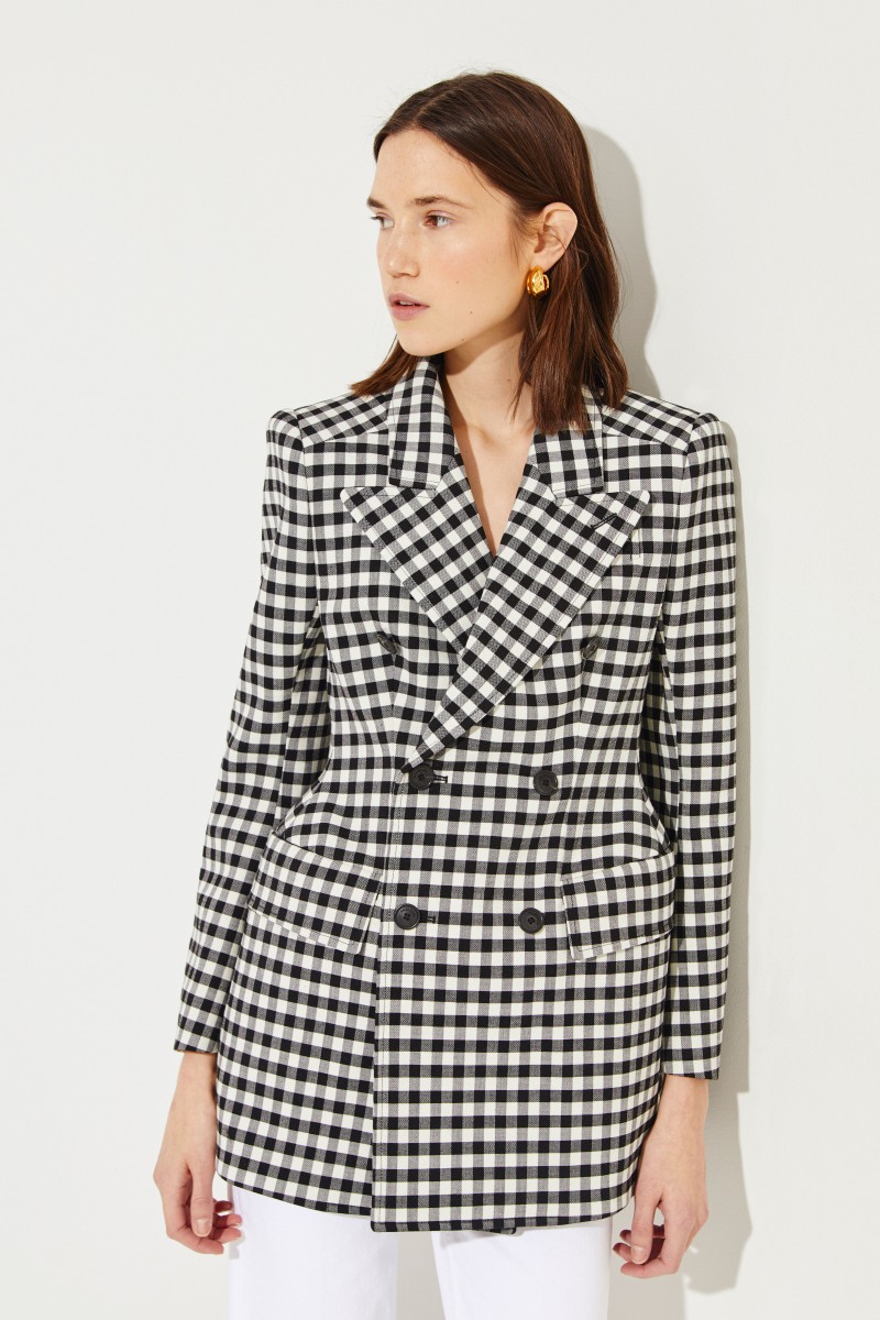 Karierter Wollblazer Schwarz