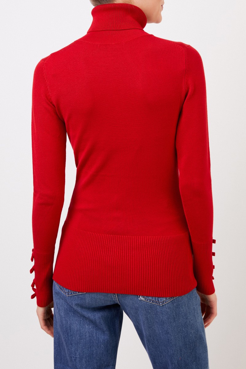 Rollkragenpullover mit Schleifen-Detail Rot
