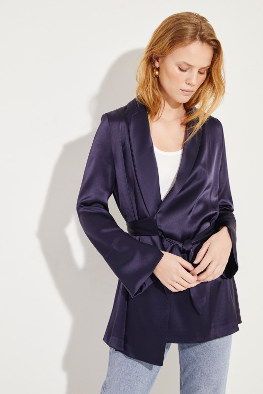 Satin-Wickelblazer Marineblau