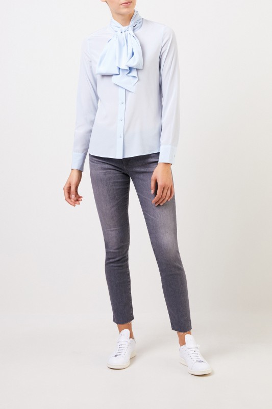 Steffen Schraut Seidenbluse mit abnehmbarem Bindedetail Hellblau