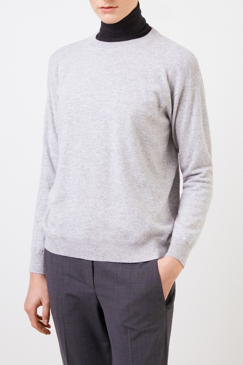 Brunello Cucinelli Klassischer Cashmere-Pullover Hellgrau