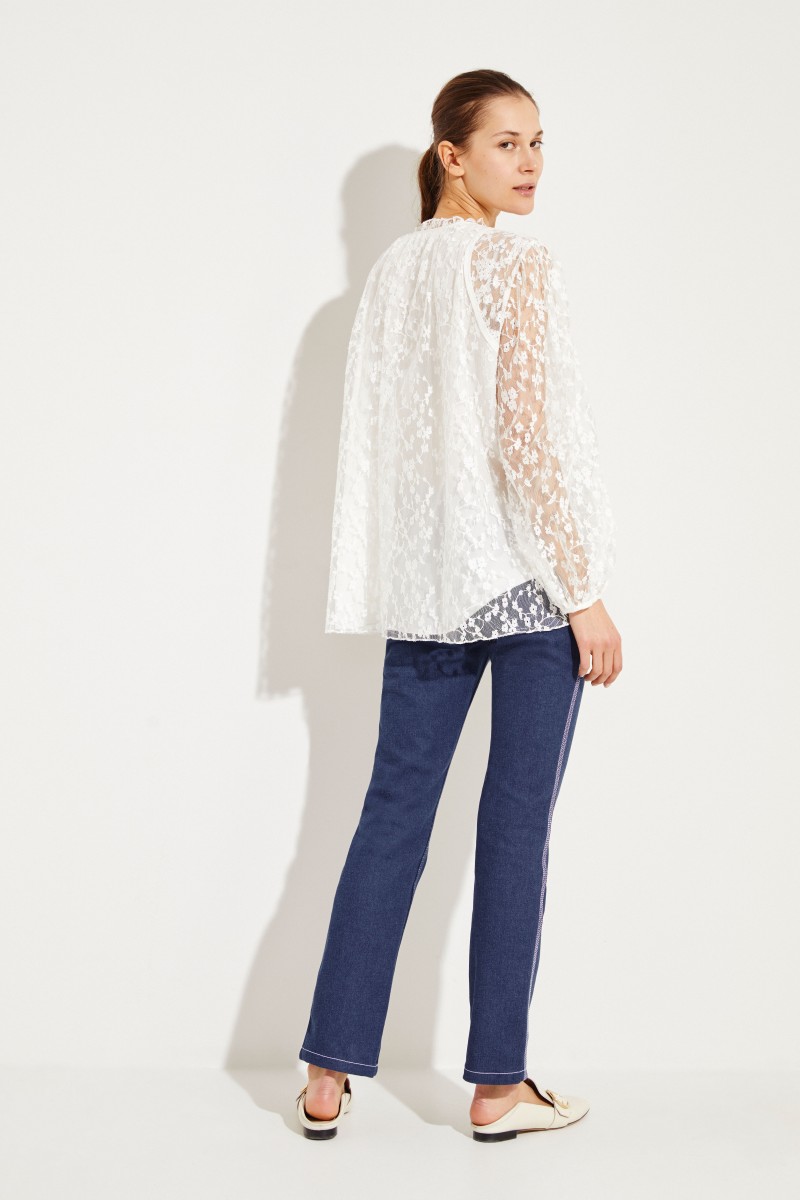 Baumwoll-Spitzen-Bluse Iconic Milk