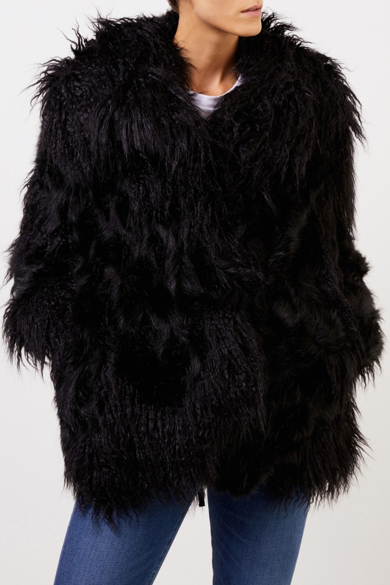 Stella McCartney Langhaar Faux Fur Jacke Schwarz
