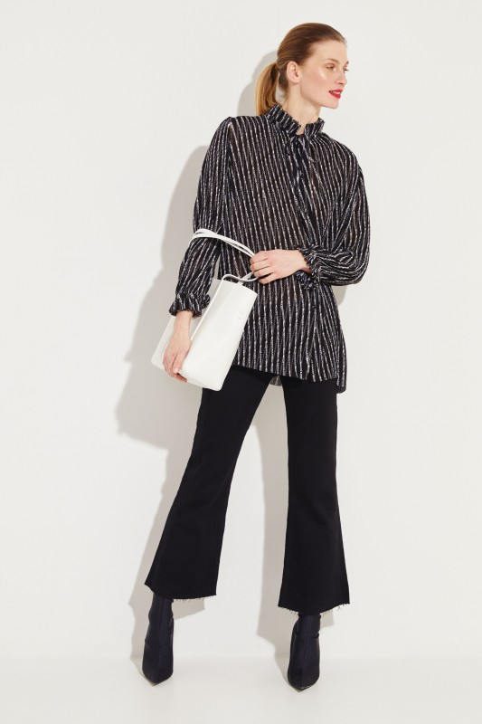 Plissee-Bluse mit Logo-Print Schwarz