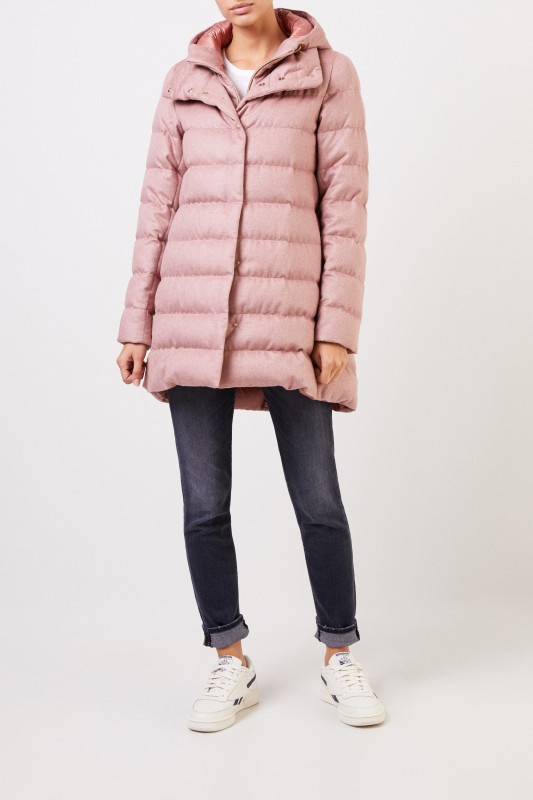 Herno Cashmere-Seiden-Daunenmantel mit Kapuze Rosé